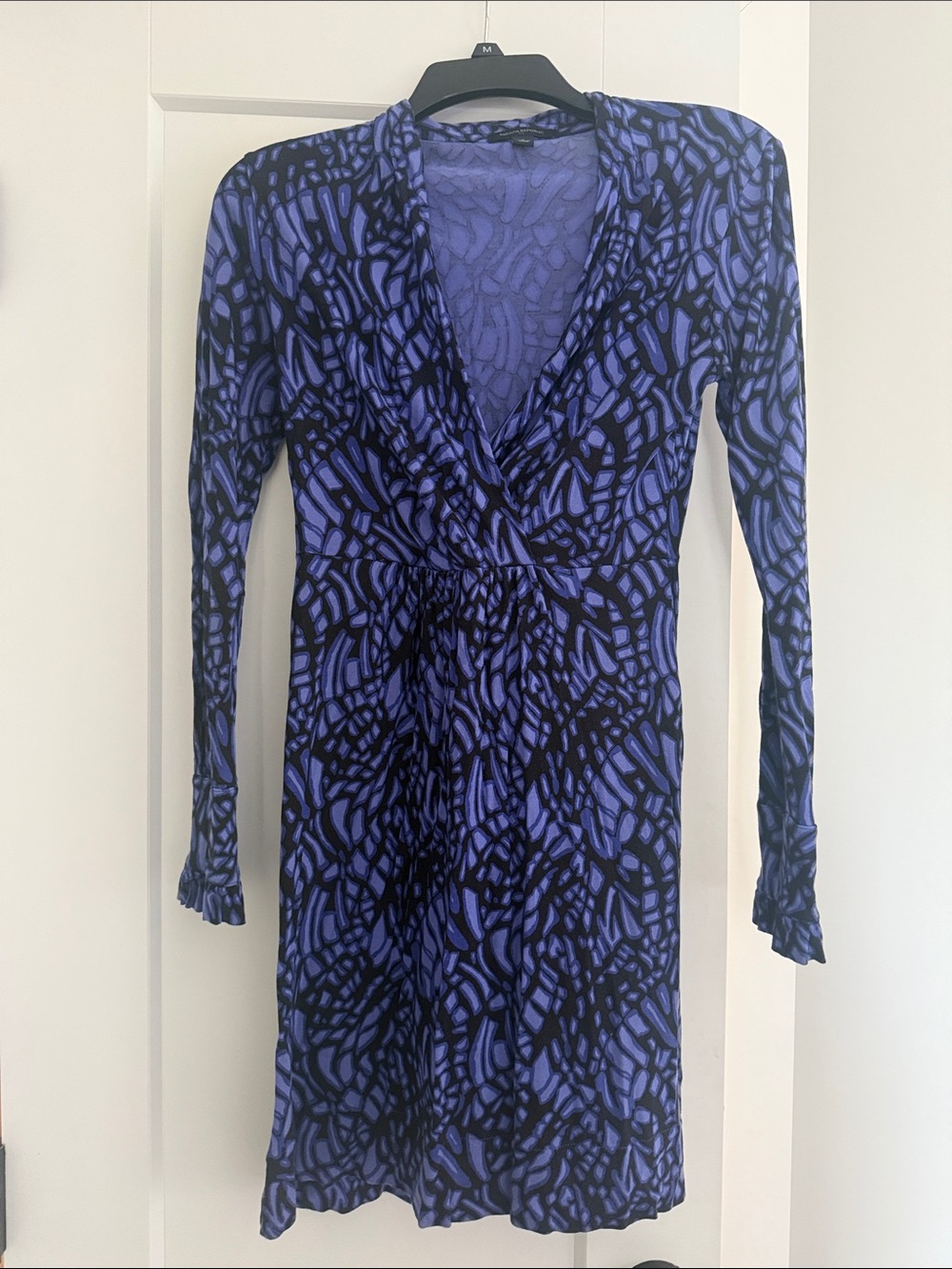 Banana Republic Black and Blue Long-Sleeve Wrap Dress
